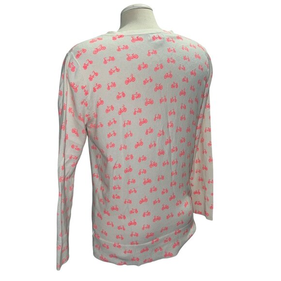 Merona Sz Large White Cardigan With Pink Bicycle Print Long Sleeve - Picture 8 of 10